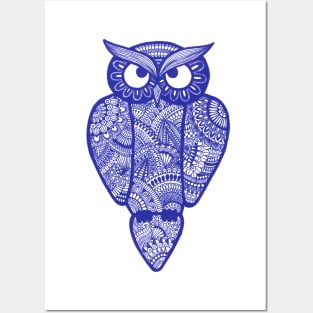 Owl (dark blue) Posters and Art